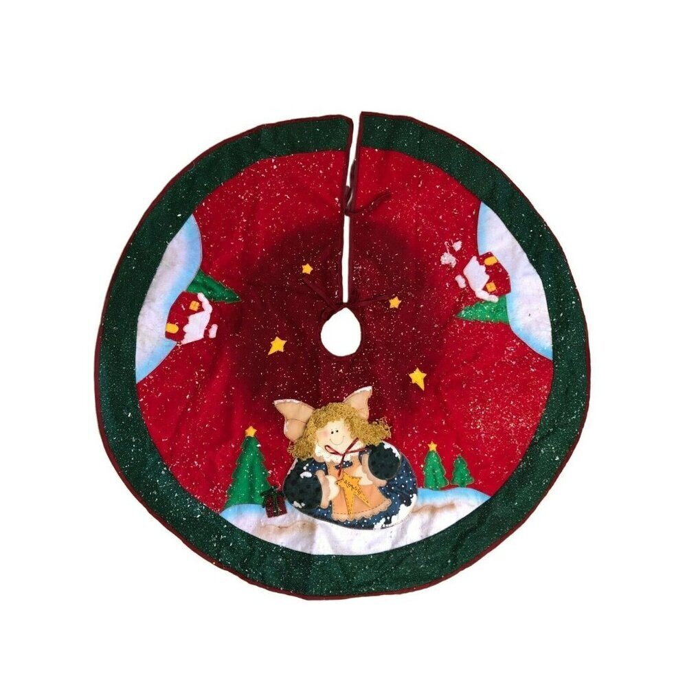 Angel Christmas Tree Skirt Felt Glitter Flocked Lined